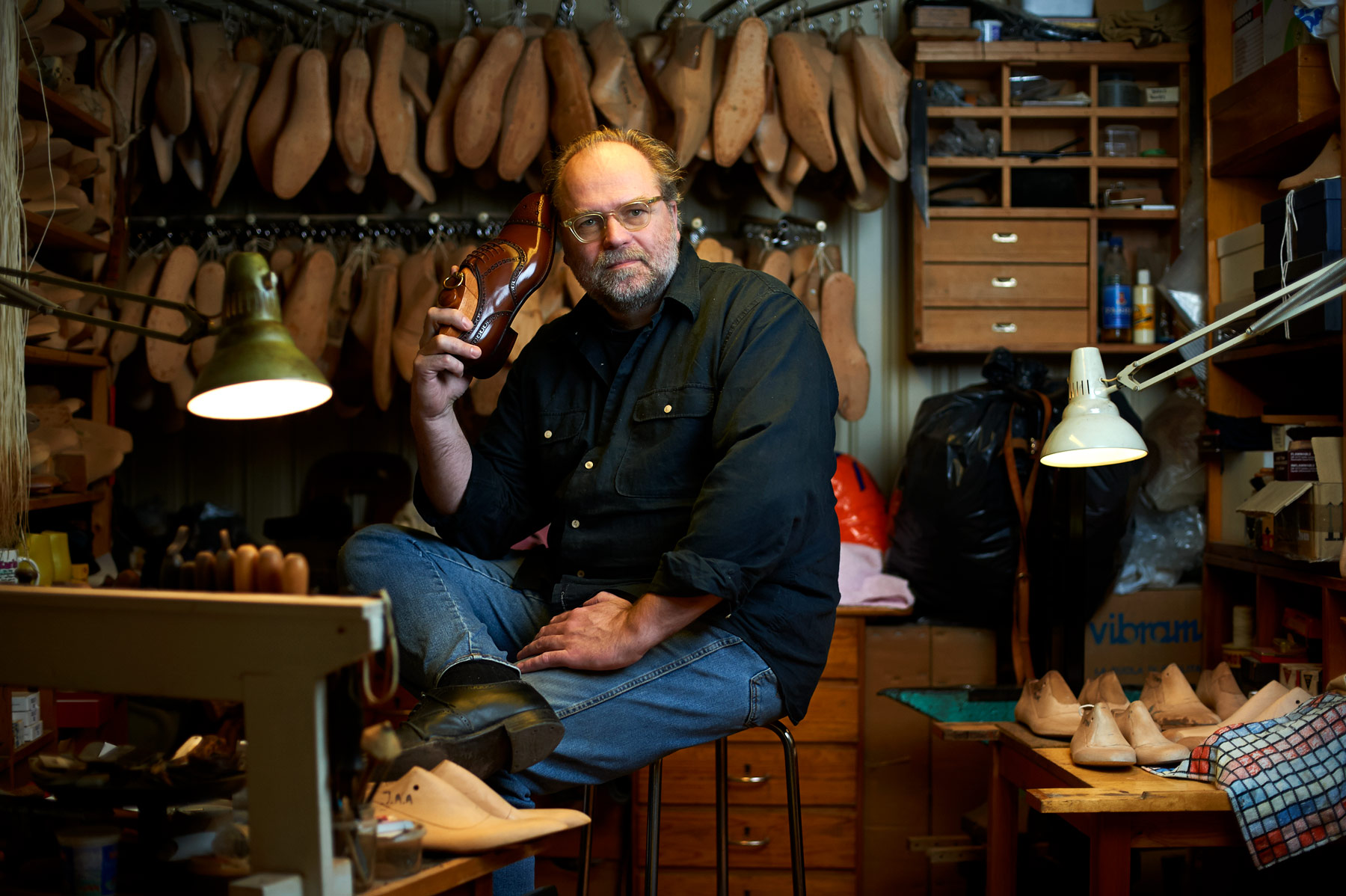 Portrait of Jan Petter Myhre at Bespoke Shoes in Oslo, from the book Mitt Oslo. By Håvard Schei