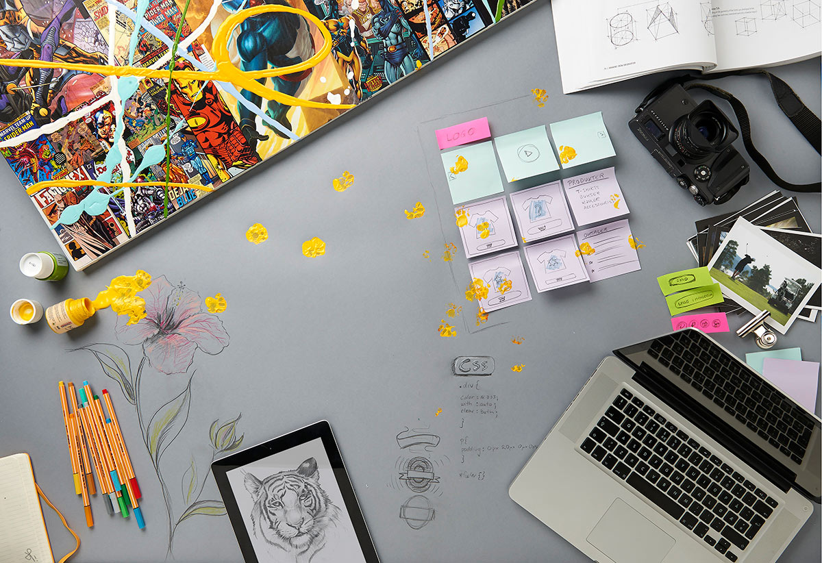 The messy work bench at the office of Plan A Kommunikasjon, by Håvard Schei. 
