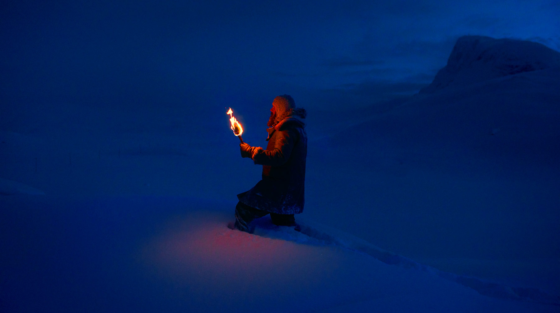 A man and a girl on their journey through a snowy endless landscape. From the art series - the Winter Weestern